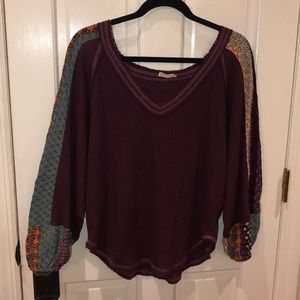 Hummingbird burgundy balloon sleeve top